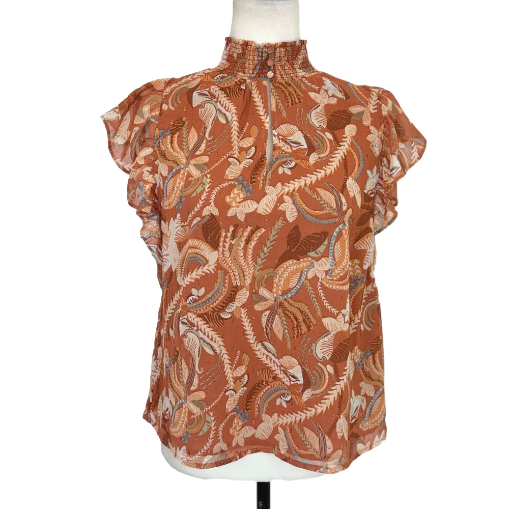 Joie rust orange floral blouse